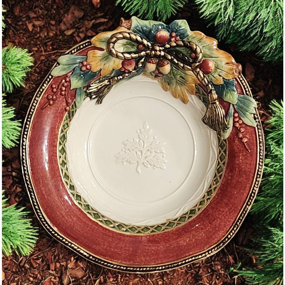 Fitz and Floyd Holiday Solstice 13 Inch Round Serving Bowl 2007 Vintage Nice